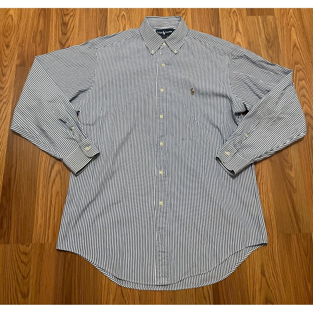 Polo Ralph Lauren Shirt Mens Extra Large Yarmouth Pinpoint Oxford Stripe Blue